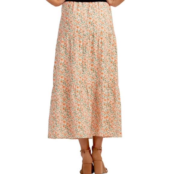 BCX Cream Pink Midi Skirt with A-Line Slit - Picture 3 of 5